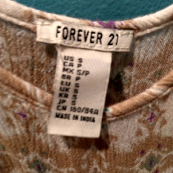 Forever 21+ Light Beige Print Summer Sleeveless Sh - Picture 5 of 5